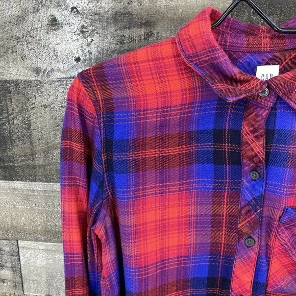 Gap Collared Plaid Button Down Top Shirt Size XS - Picture 2 of 6